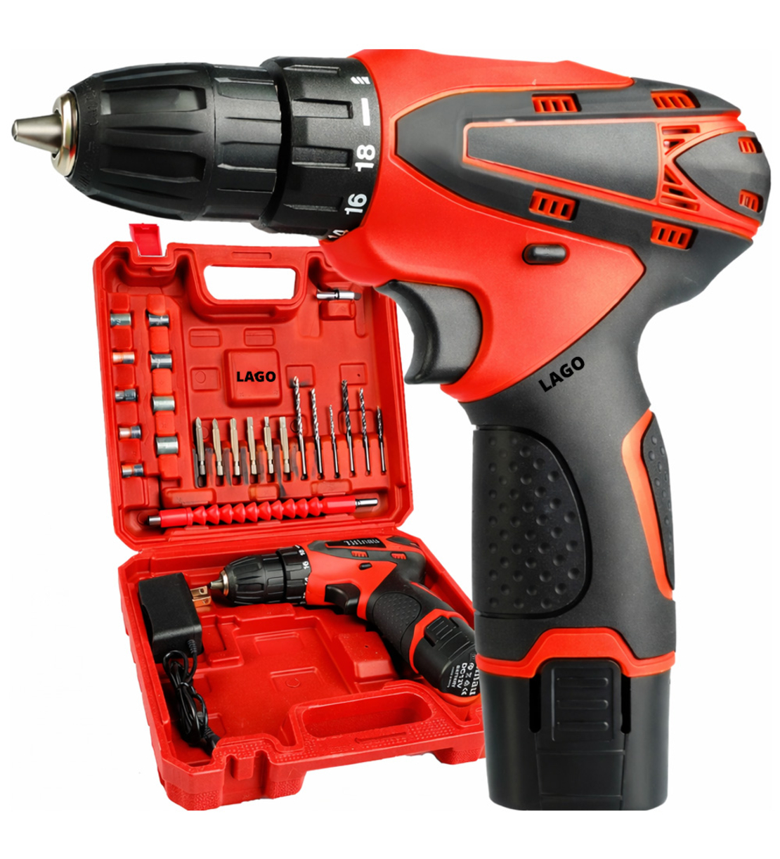 סט מברגה נטענת ומזוודה עם אביזרים וביטים נלווים