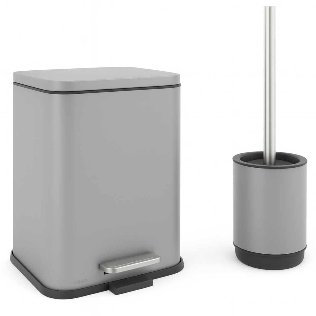 פח נירוסטה 5 ליטר טריקה שקטה ומברשת סילקון אפור בהיר