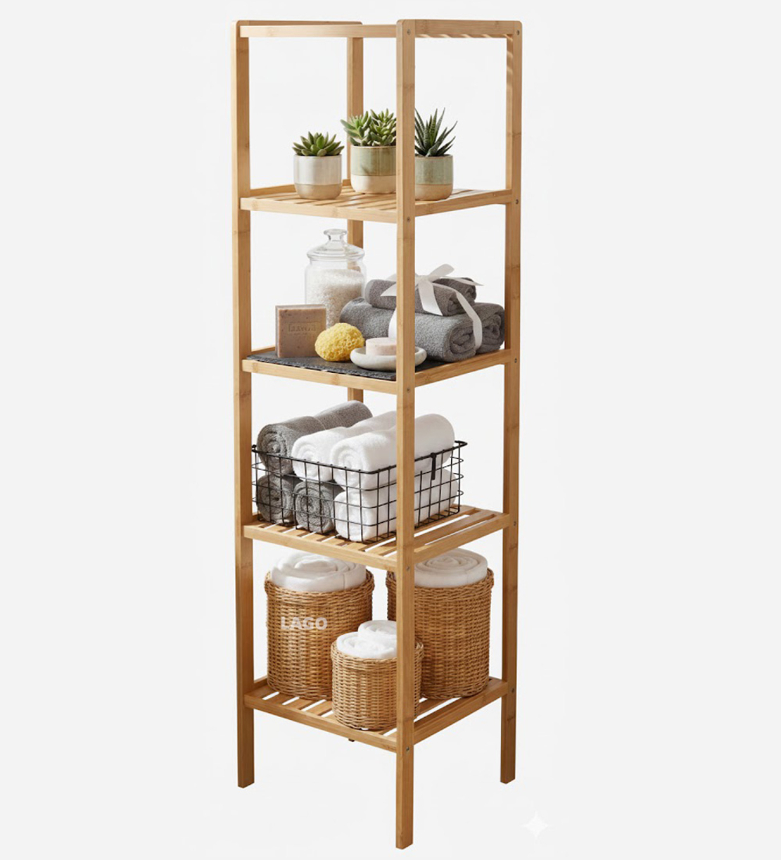 כוננית מעץ מדורגת 5 מדפים שחור איכותית ואלגנטית