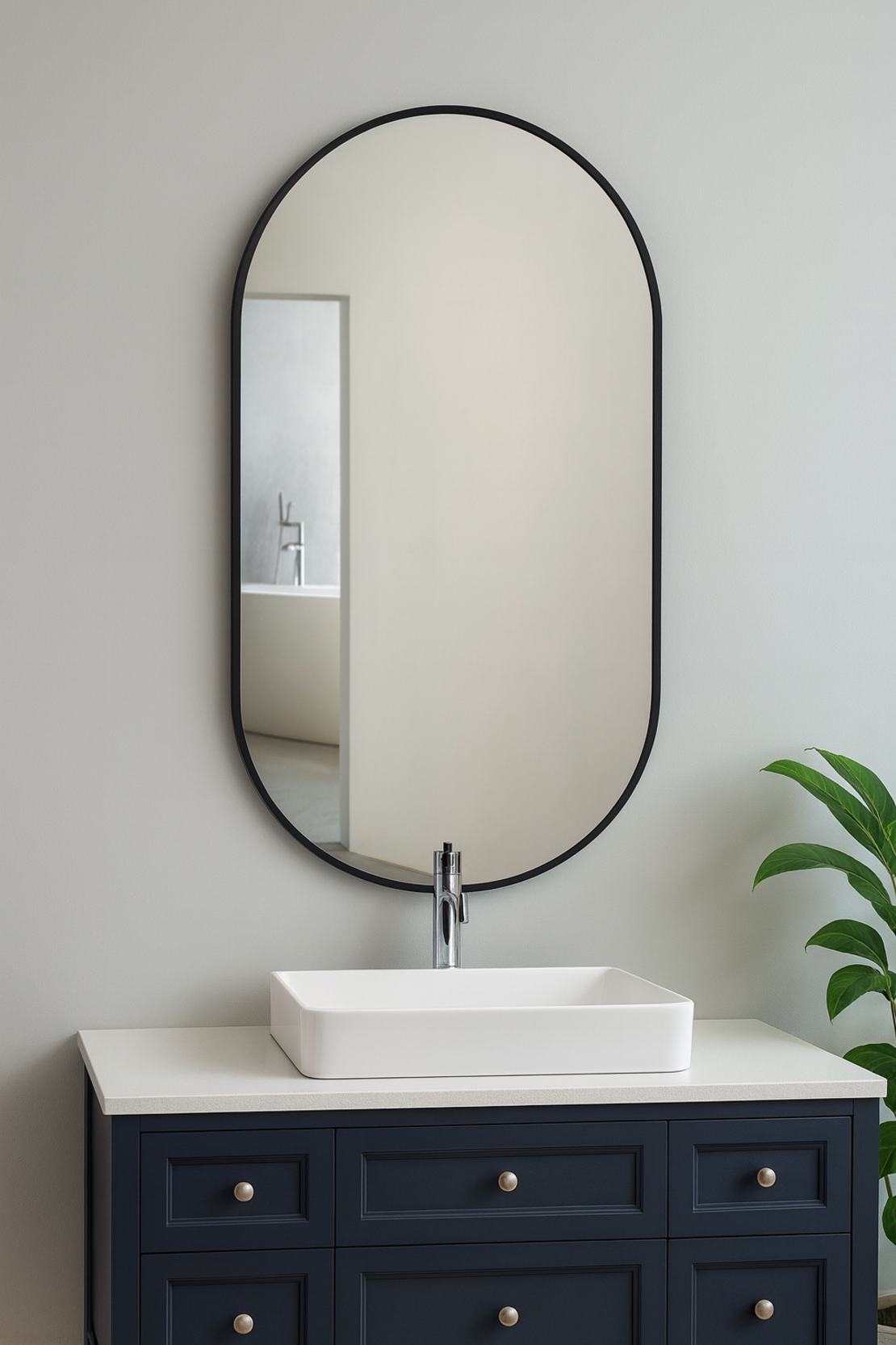 מראה אובלית מסגרת שחורה אלגנטית מתאימה לרוחב ולאורך