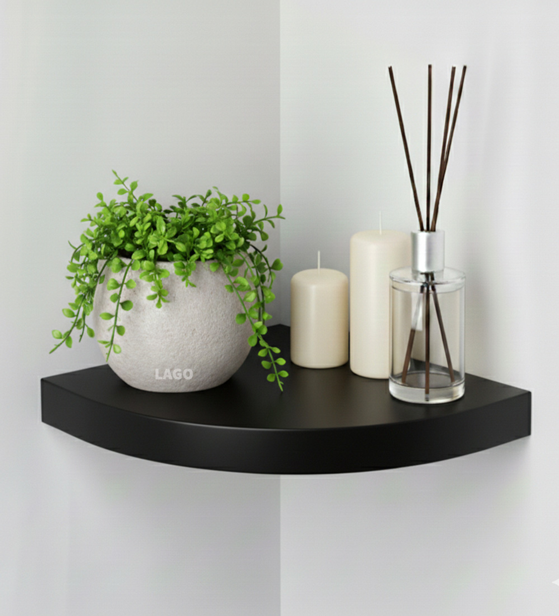 מדף צף פינתי שחור | התקנה נסתרת | חזק מאוד ואיכותי