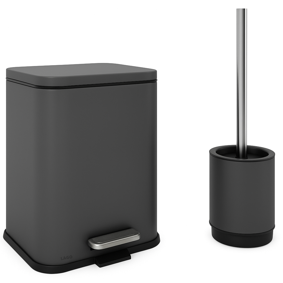 פח נירוסטה 5 ליטר טריקה שקטה ומברשת סילקון אפור גרפיט