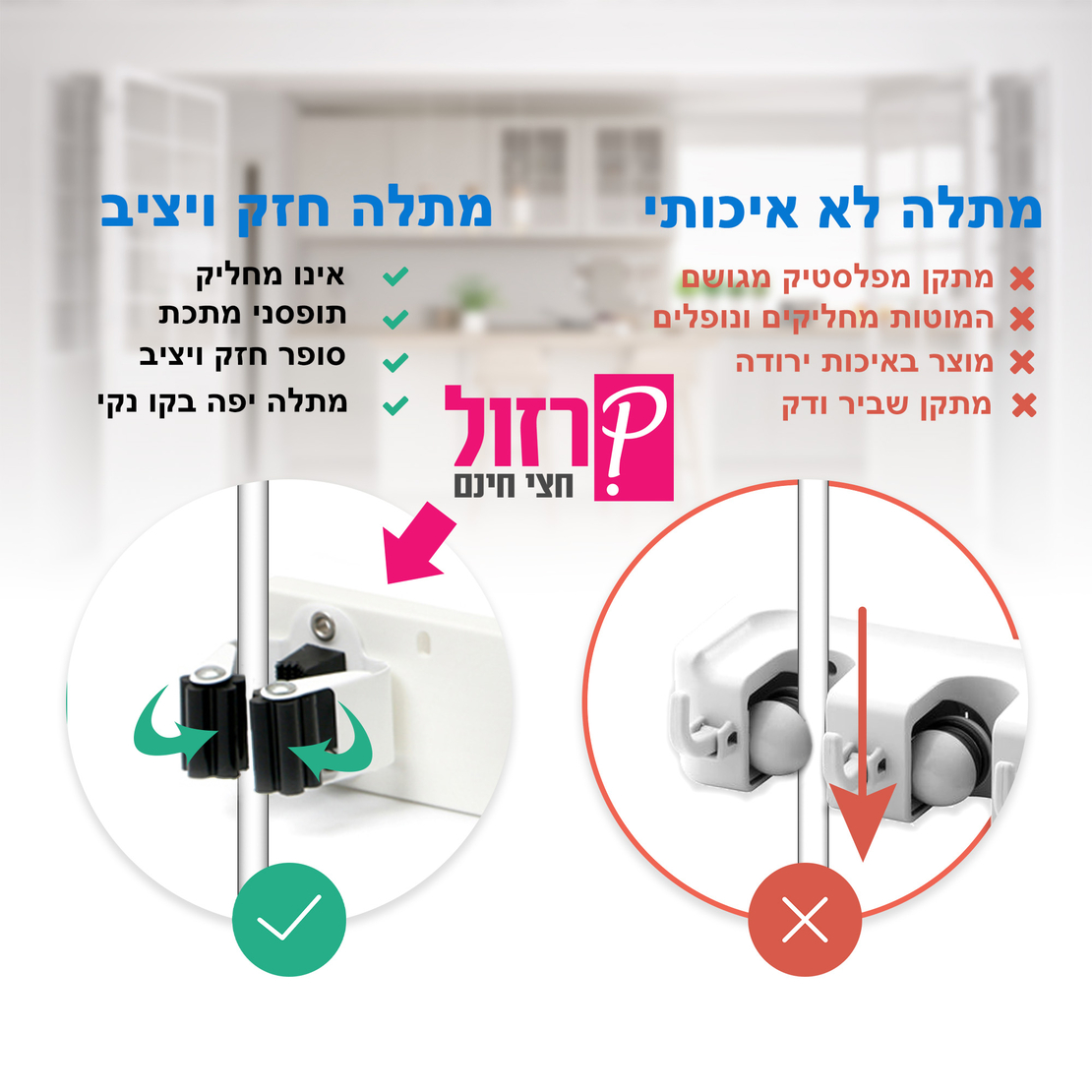 מתלה הפלא - למטאטא ומגב סופר חזק 3 תופסנים
