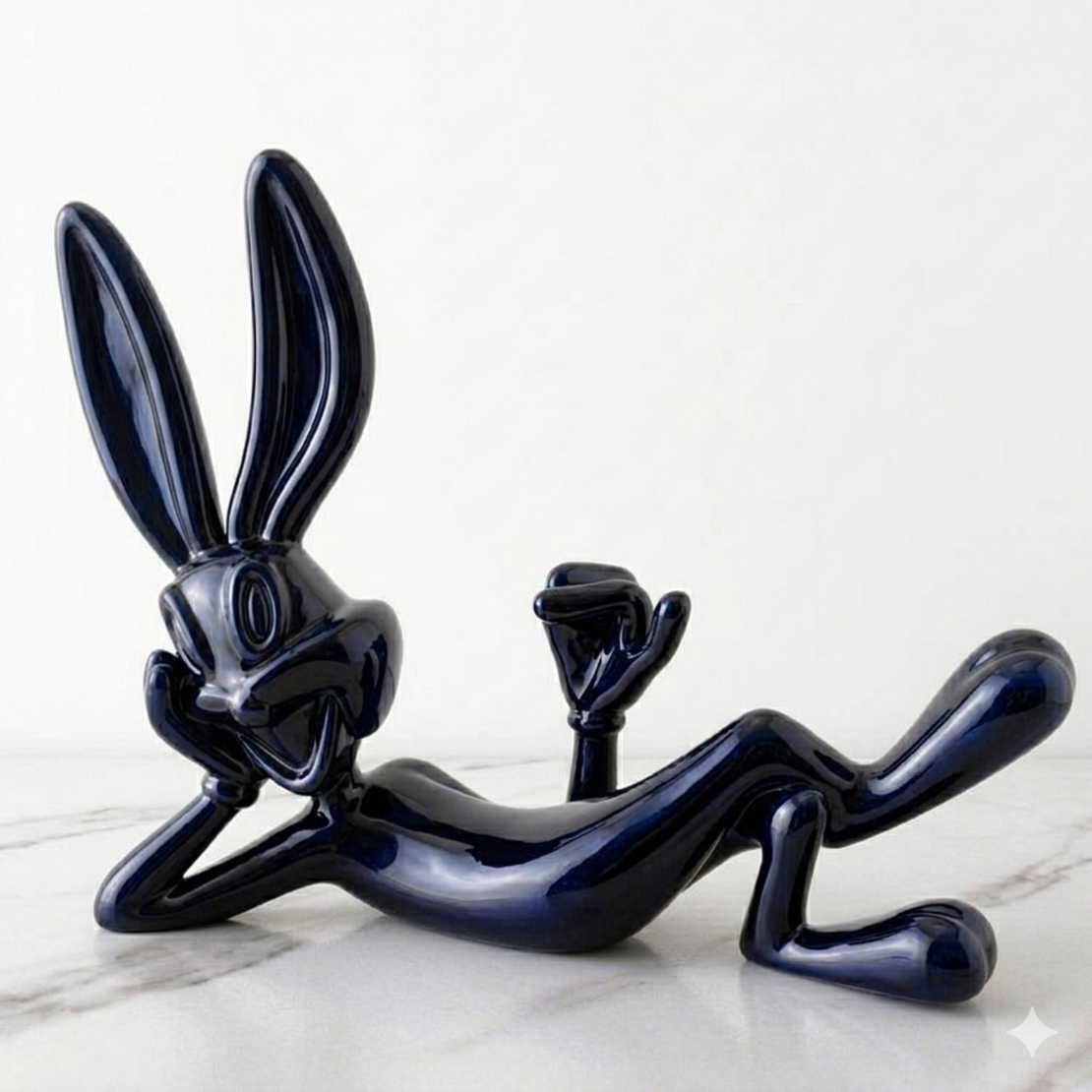 ארנב מקרמיקה בצבע שחור אפור כהה