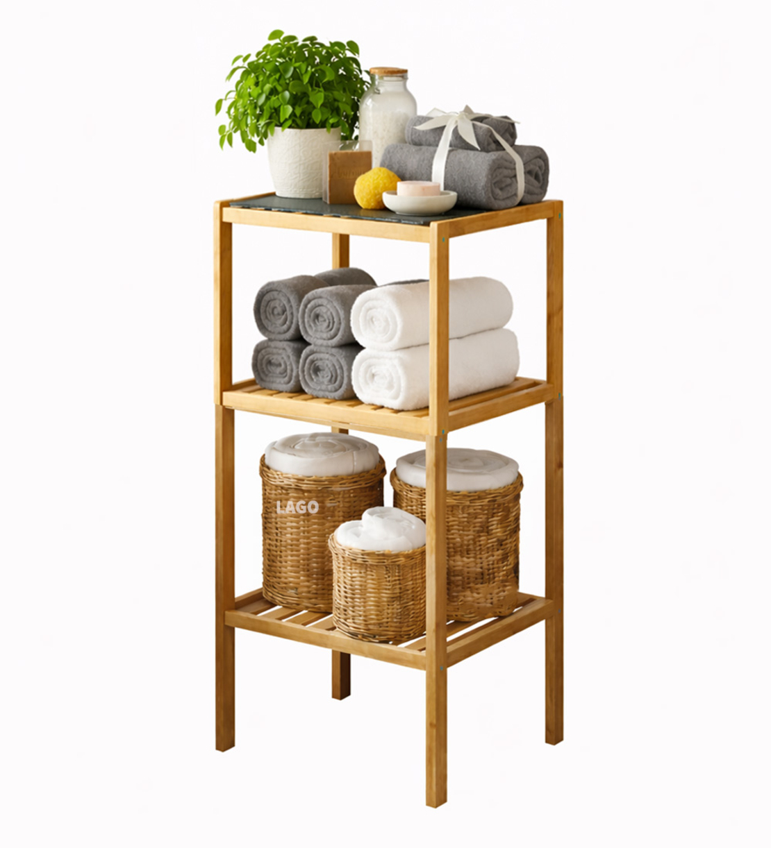 כוננית מעץ מדורגת 3 מדפים איכותית ואלגנטית