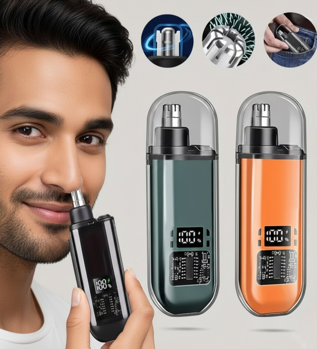 קוצץ שערות לאף ולאוזניים מיני נטען USB עם תצוגת סוללה דיגיטלית