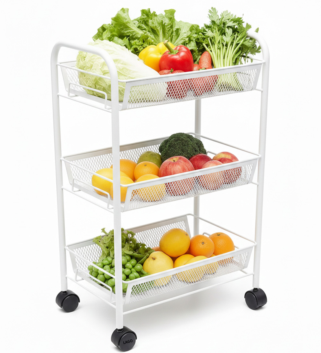 עגלת שירות 3 קומות קומפקטית ונוחה עם גלגלים