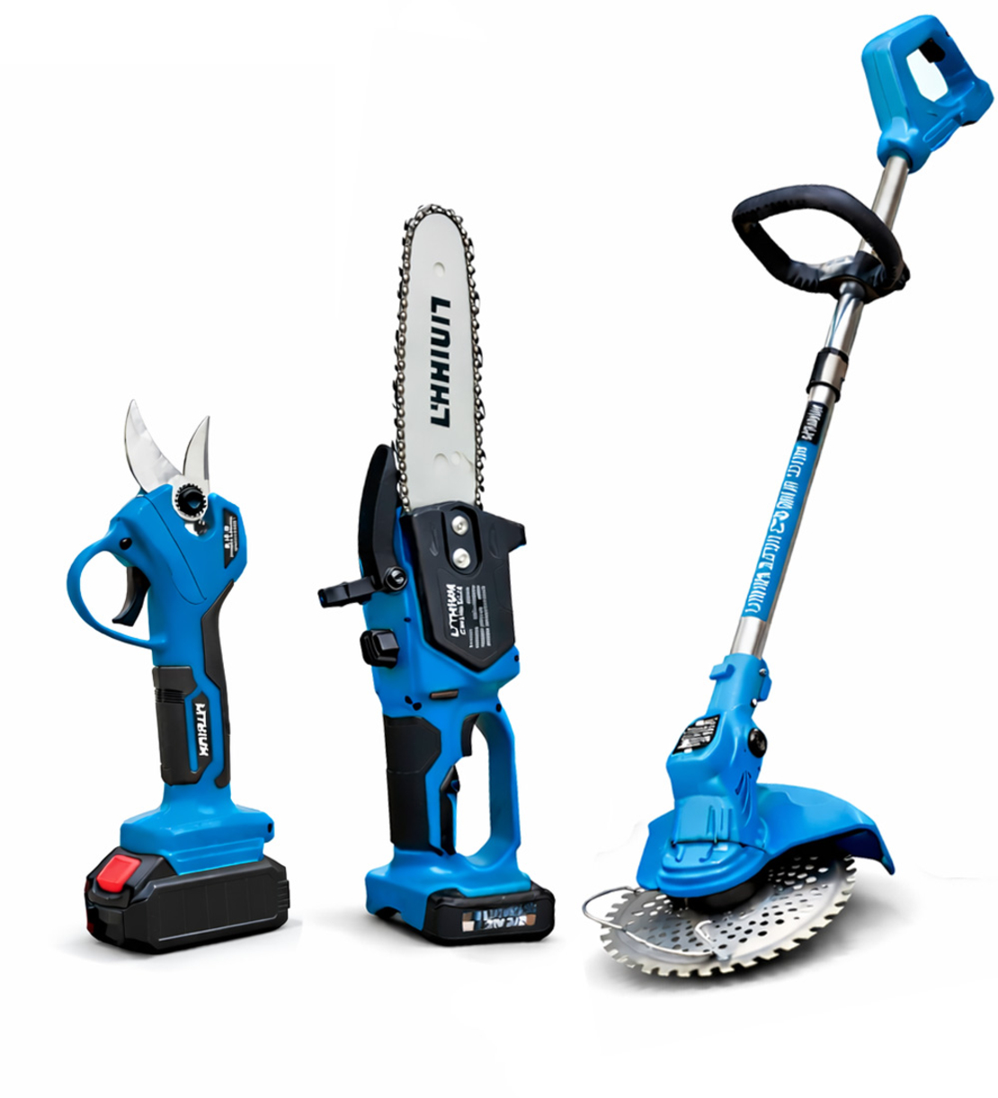 סט חרמש, מסור שרשרת ומזמרה כולל 2 סוללות נטענות