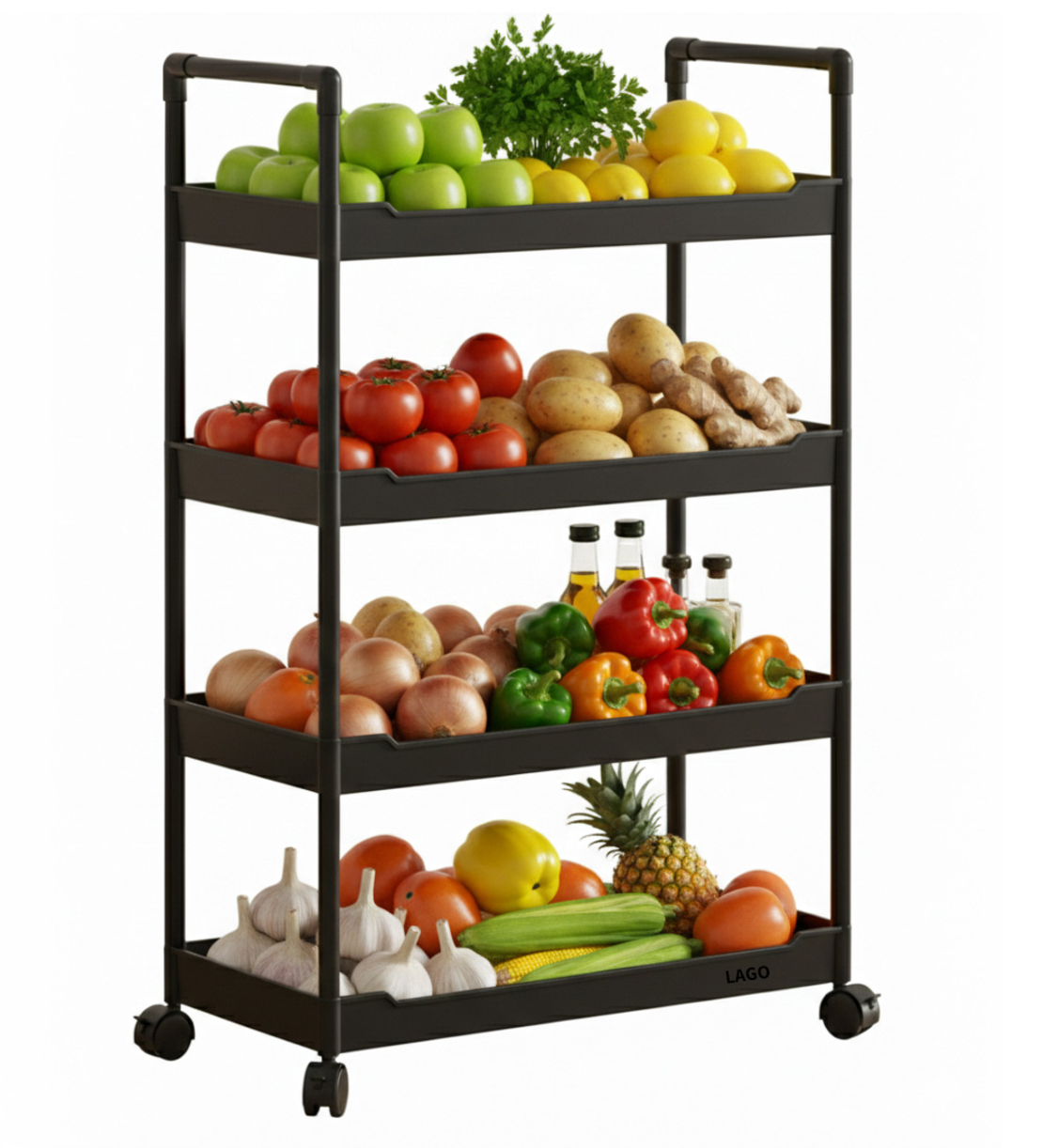 עגלת שירות 4 קומות מלבנית בגוון שחור דגם רויאל