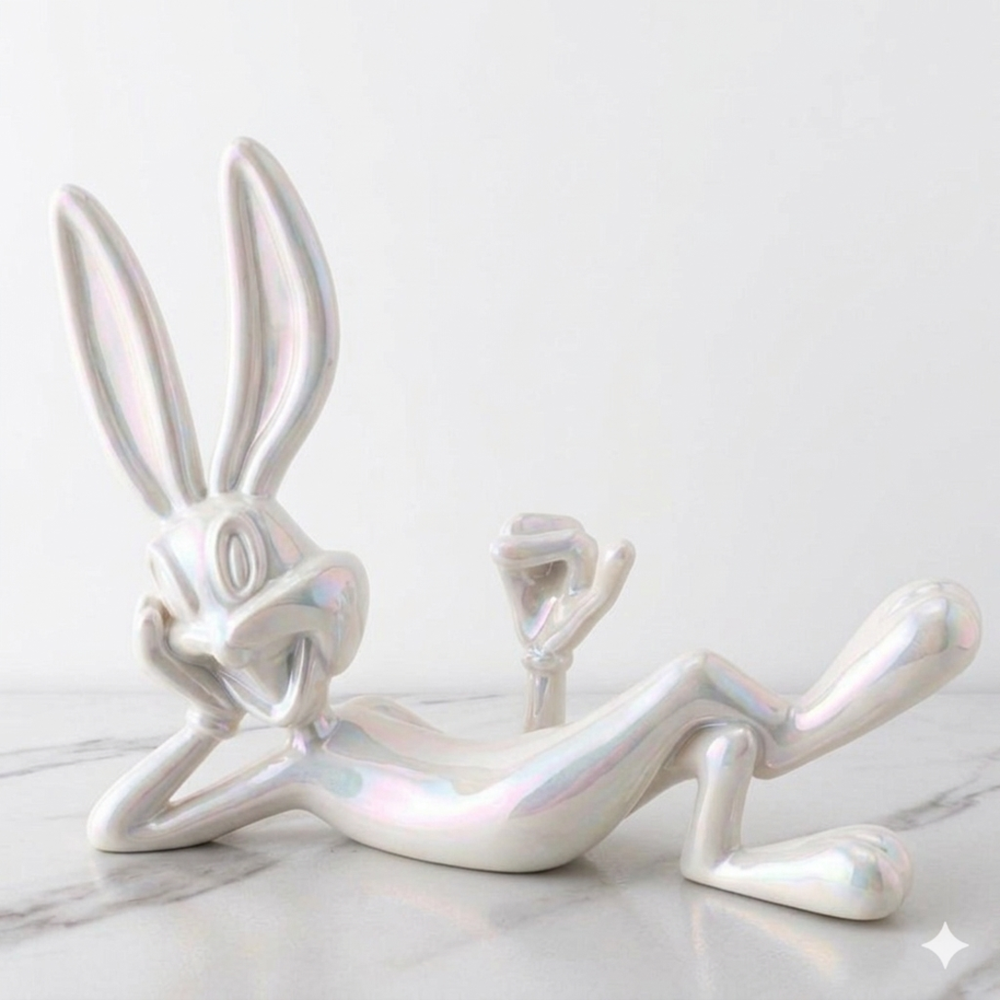 ארנב מקרמיקה בצבע לבן פנינה
