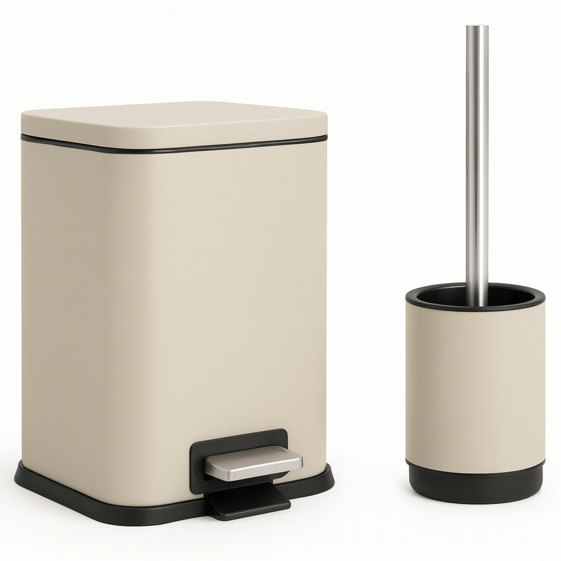 פח נירוסטה 5 ליטר טריקה שקטה ומברשת סילקון שמנת מוקה