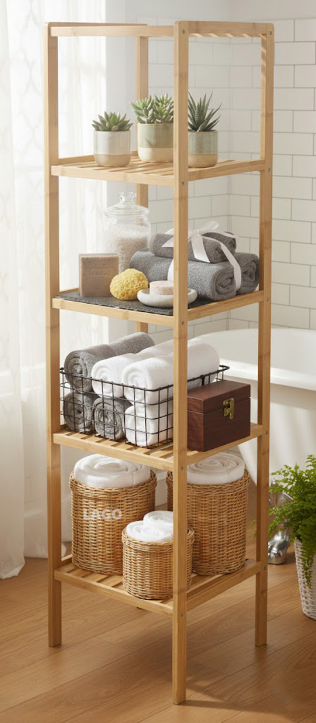 כוננית מעץ מדורגת 5 מדפים שחור איכותית ואלגנטית