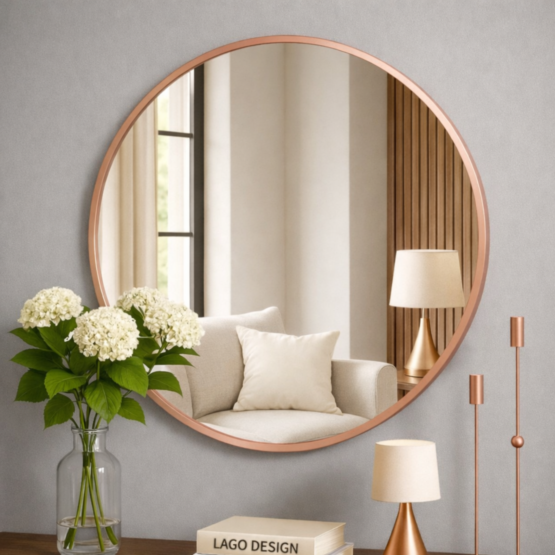 מראה עגולה בגוון רוז גולד במגוון גדלים