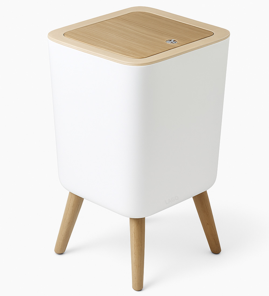 פח טאצ 7 ליטר עם רגליים מרובע בגוון לבן ועץ דגם 1284