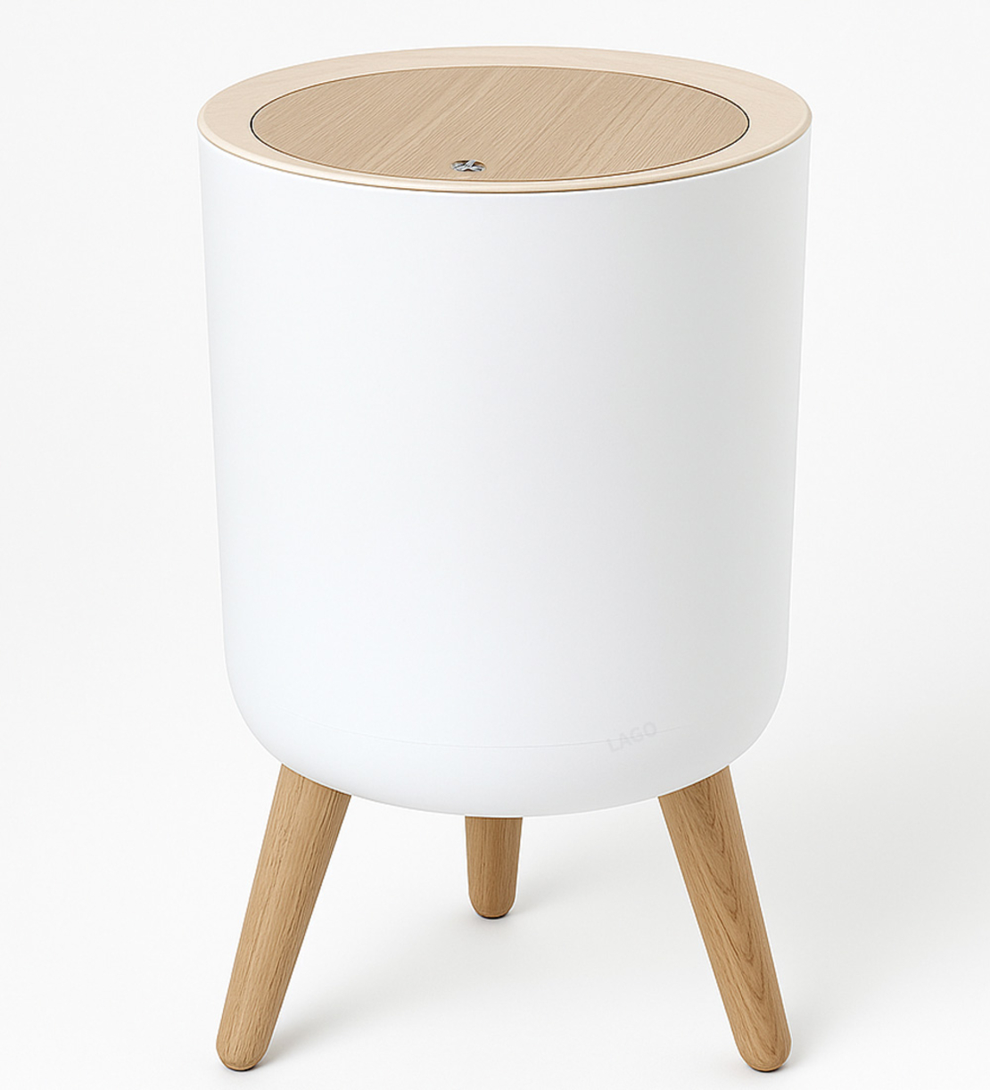 פח טאצ 7 ליטר עם רגליים עגול בגוון לבן ועץ דגם 1283