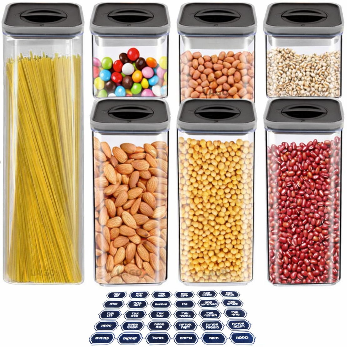 צנצנות לתבלינים וקטניות + 78 מדבקות בעברית לקטניות