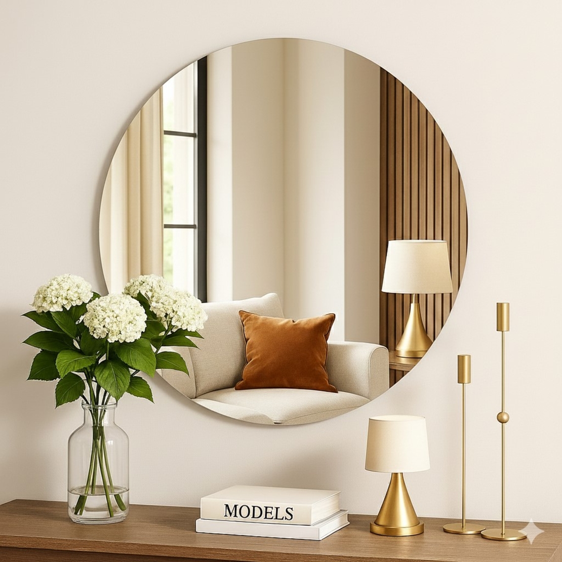 מראה עגולה ללא מסגרת במגוון גדלים