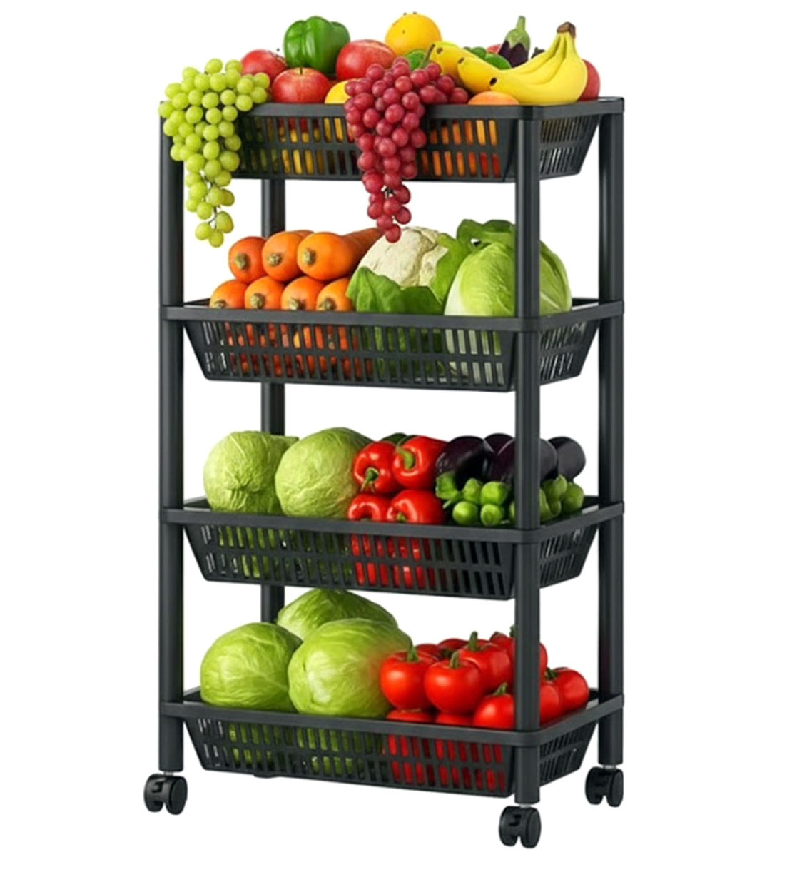 עגלת שירות 4 קומות נוחה לשימוש בגוון שחור