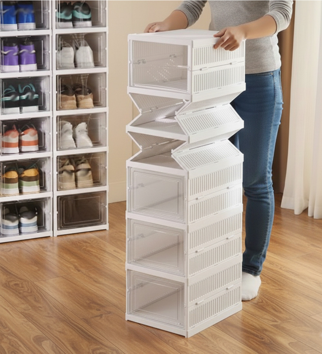 ארון נעליים מתקפל שקוף 6 קופסאות