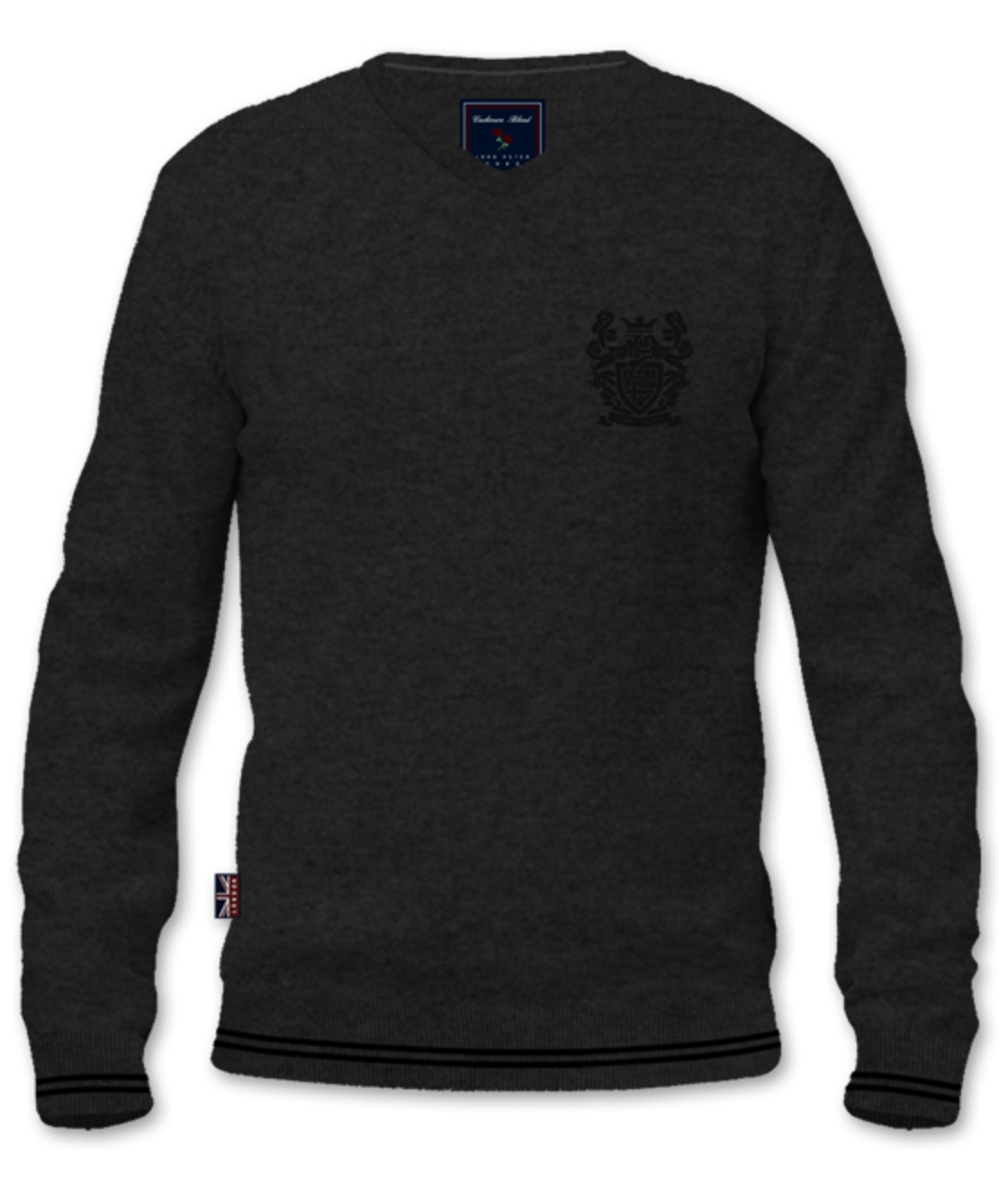 סריג V-Neck Cashmere Embroidery - אפור כהה