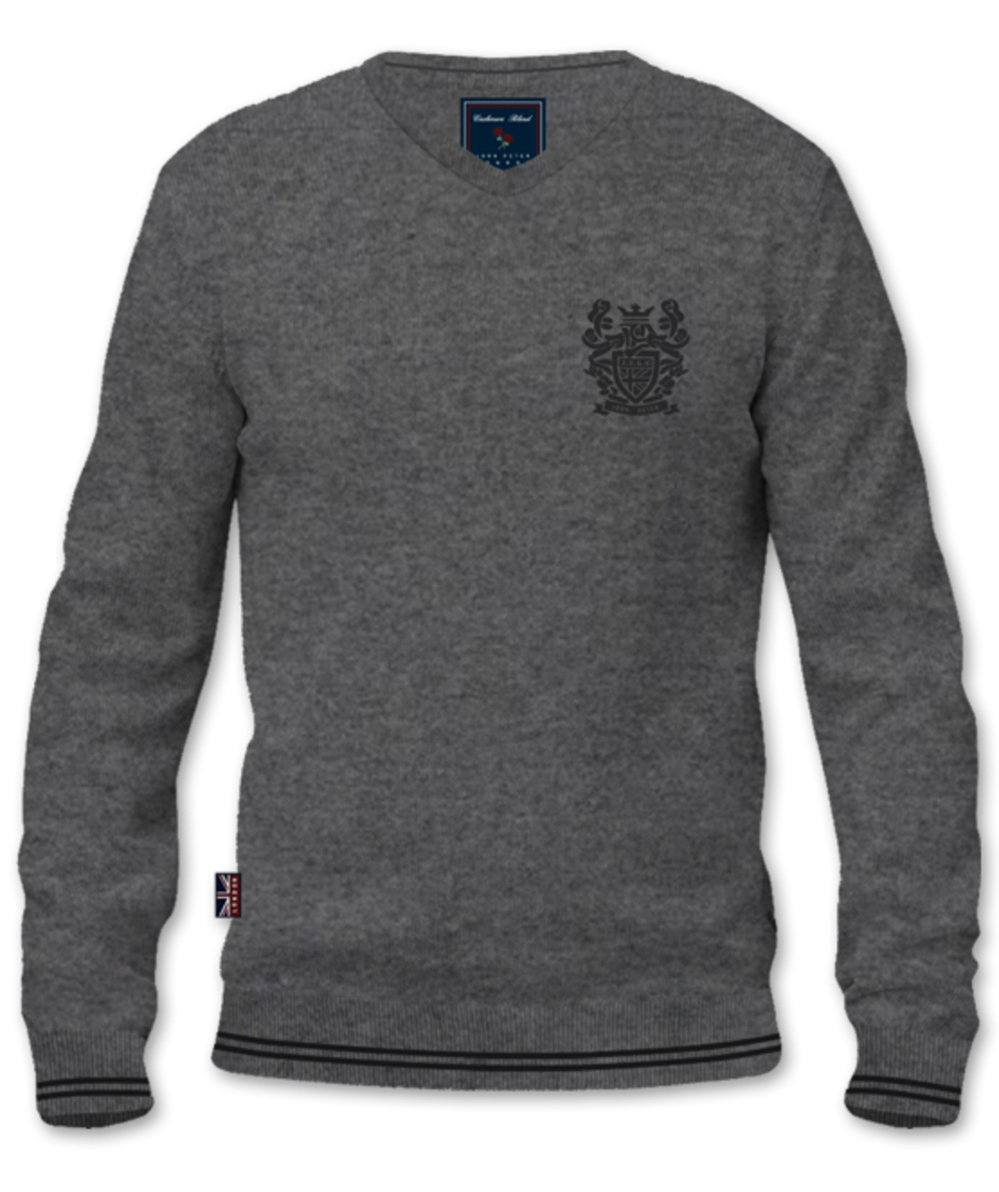 סריג V-Neck Cashmere Embroidery - אפור כהה