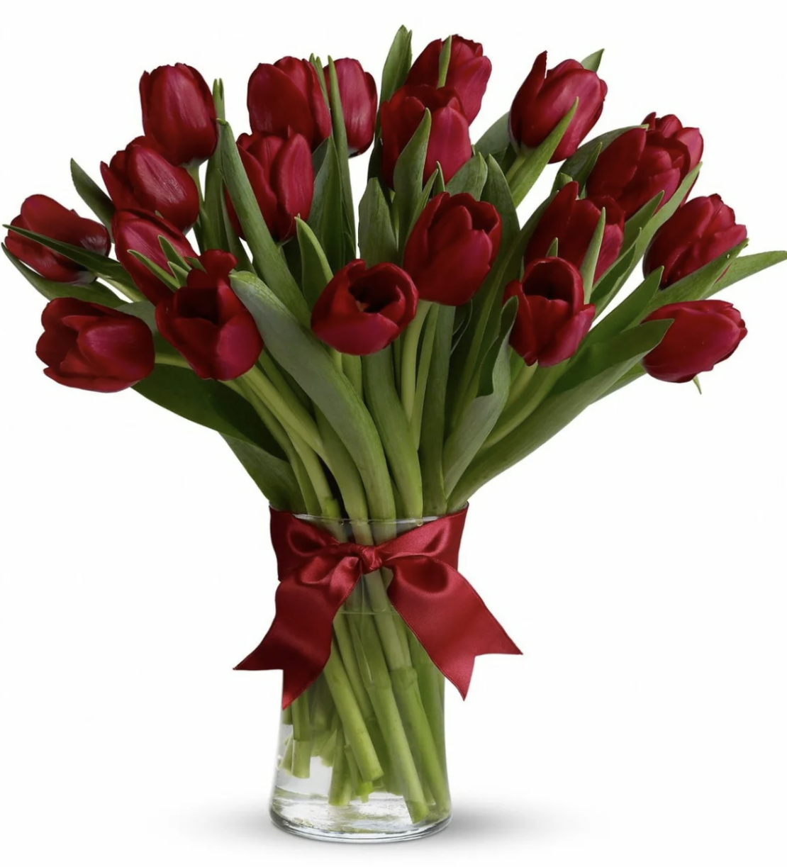 Bouquet of red tulips in vase