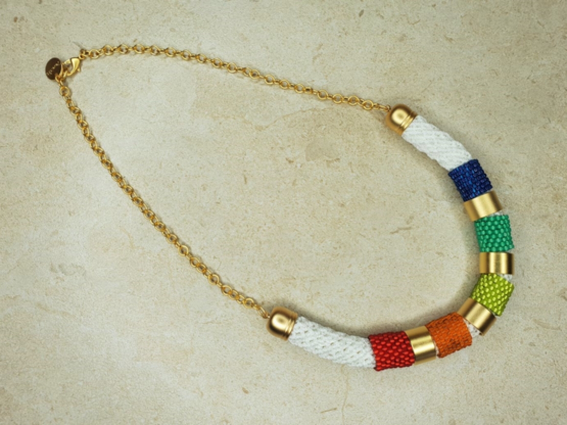 White & Gold with Colorful Beads Necklace | Hanita