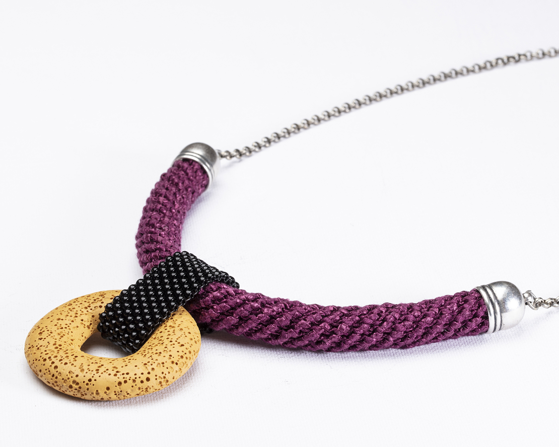 Purple & Mustard Lava Pendant Necklace - Shalva