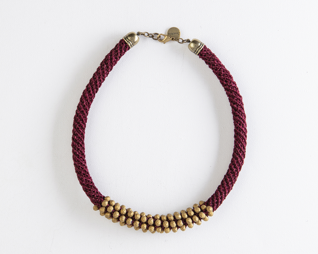 Bordeaux & Gold Champagne Crystal Beads Necklace - Ayala