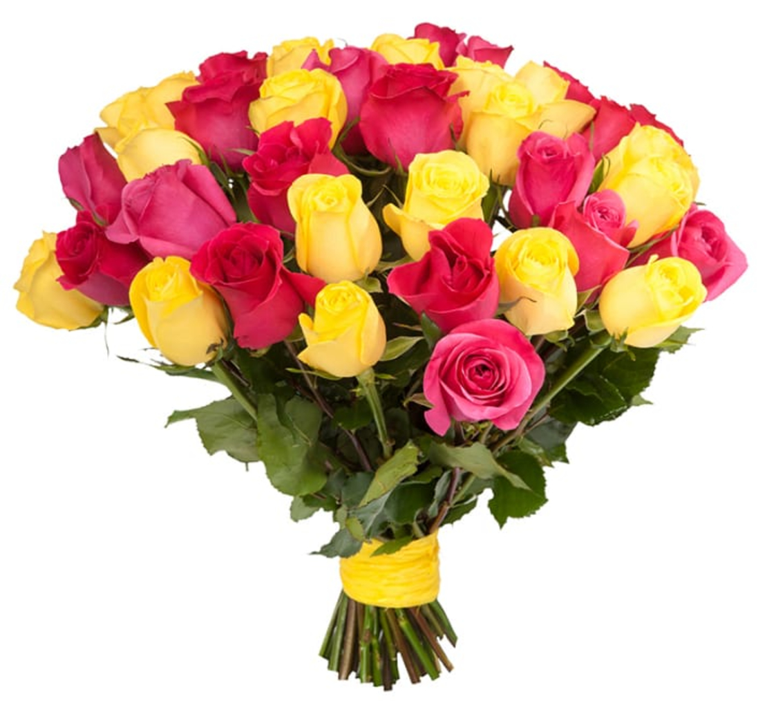 Bouquet of yellow and pink roses