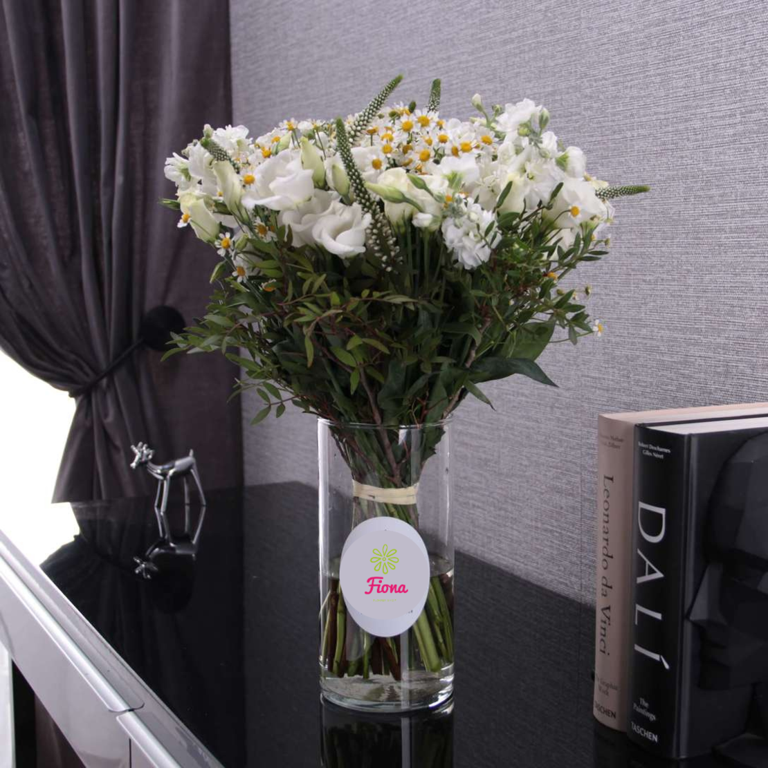 Butterfly Haven - white lisianthus bouquet in a vase