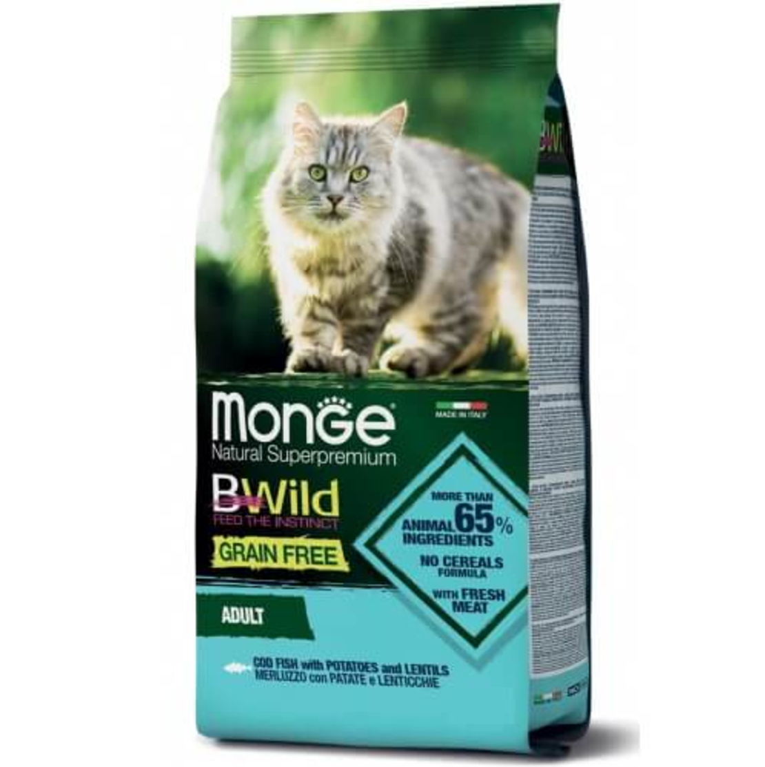 Monge BWild מונג' ביווילד מזון יבש לחתולים בוגרים בקלה ותפו