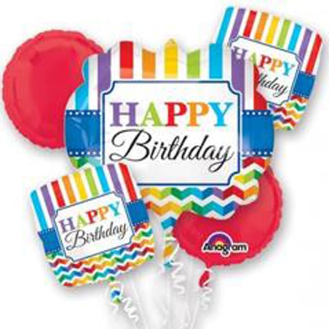 Colorful Stripes Happy Birthday Balloon Bouquet