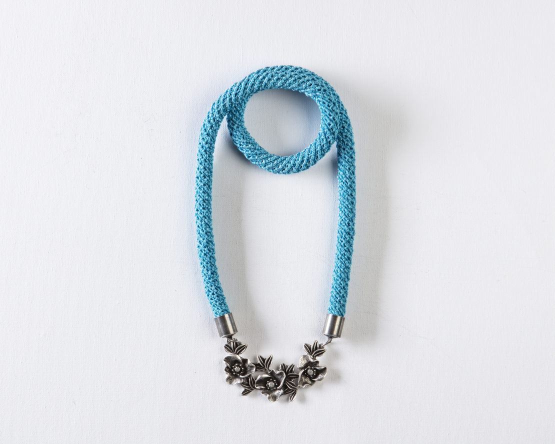 Light Blue & Silver Flower Pendant Necklace | Vered