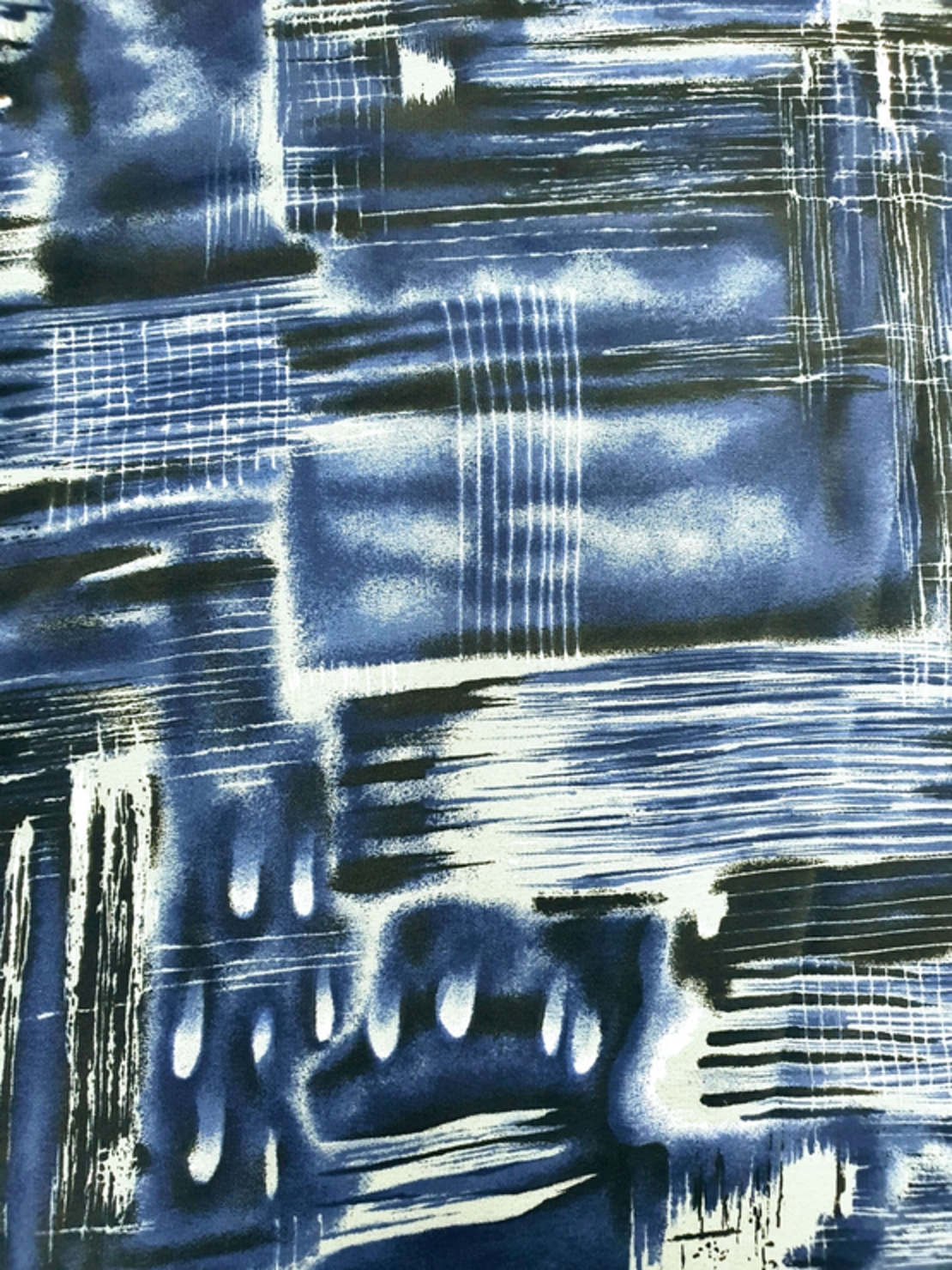 אריג פוליאסטר ויסקוזה כחול כהה דפוס אבסטרקטי 