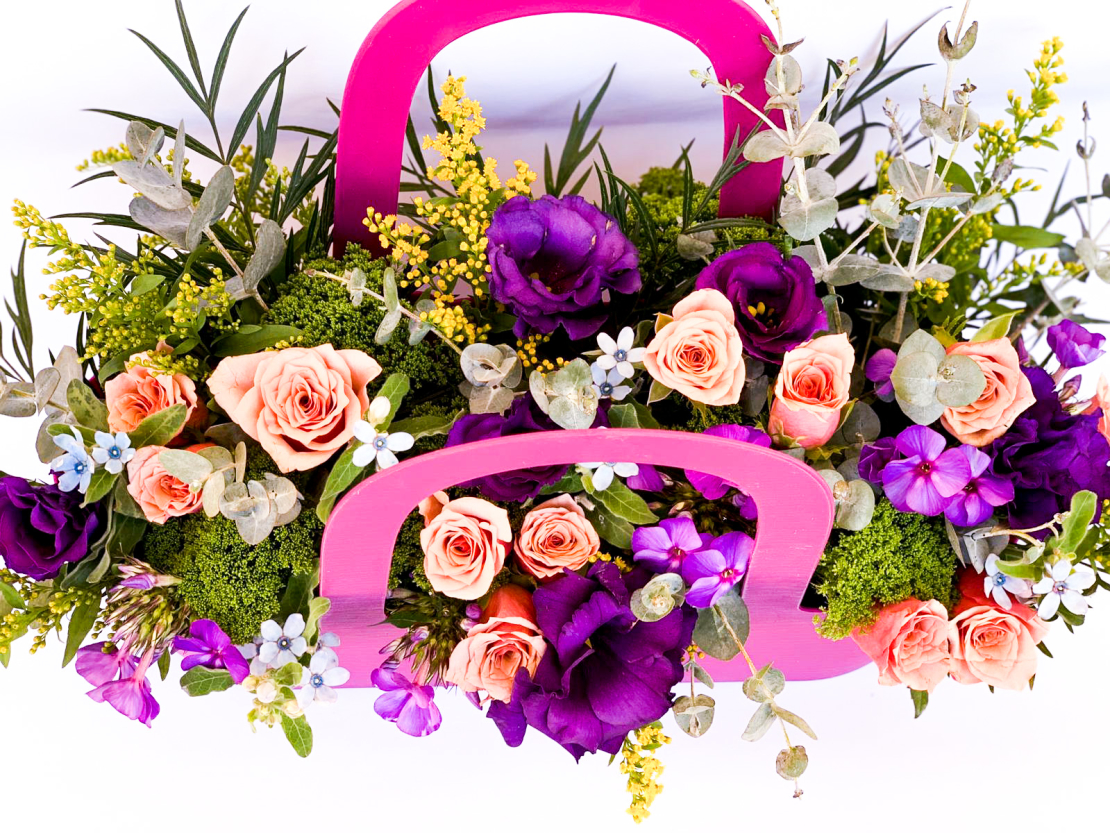 Flower Arrangement in a Colorful Basket
