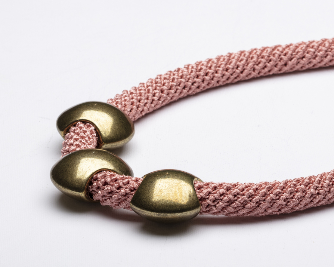 Pink & Antique Gold 3 Big Beads Necklace | Nirit