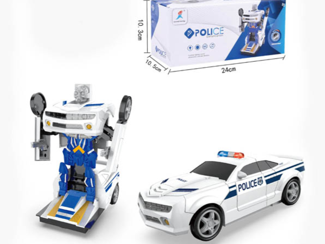 רובוטריק לבן הופך לרכב משטרה+תאורה+קול 21X8 ס