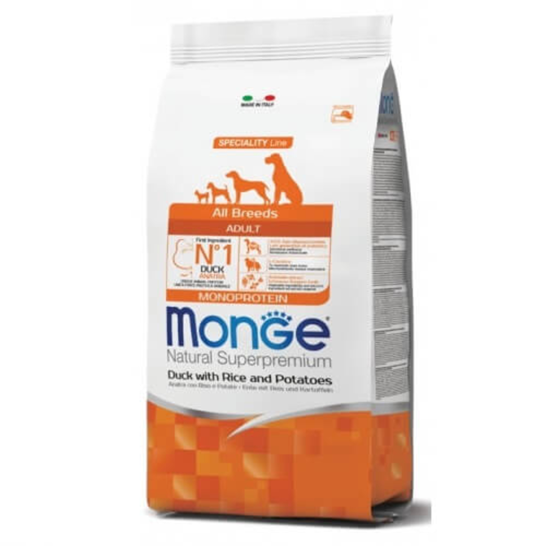 MONGE MONOPROTEIN מונג' מונופרוטאין לכלב בוגר על בסיס ברווז, אורז ותפוחי אדמה 12 ק