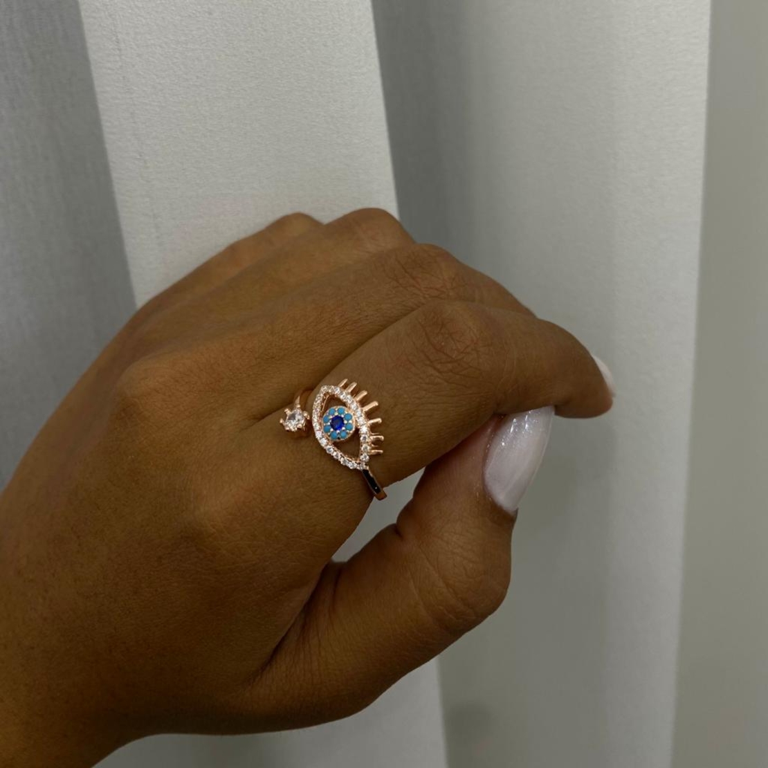 טבעת כסף 925 בציפוי רוז גולד - עין וזרקון