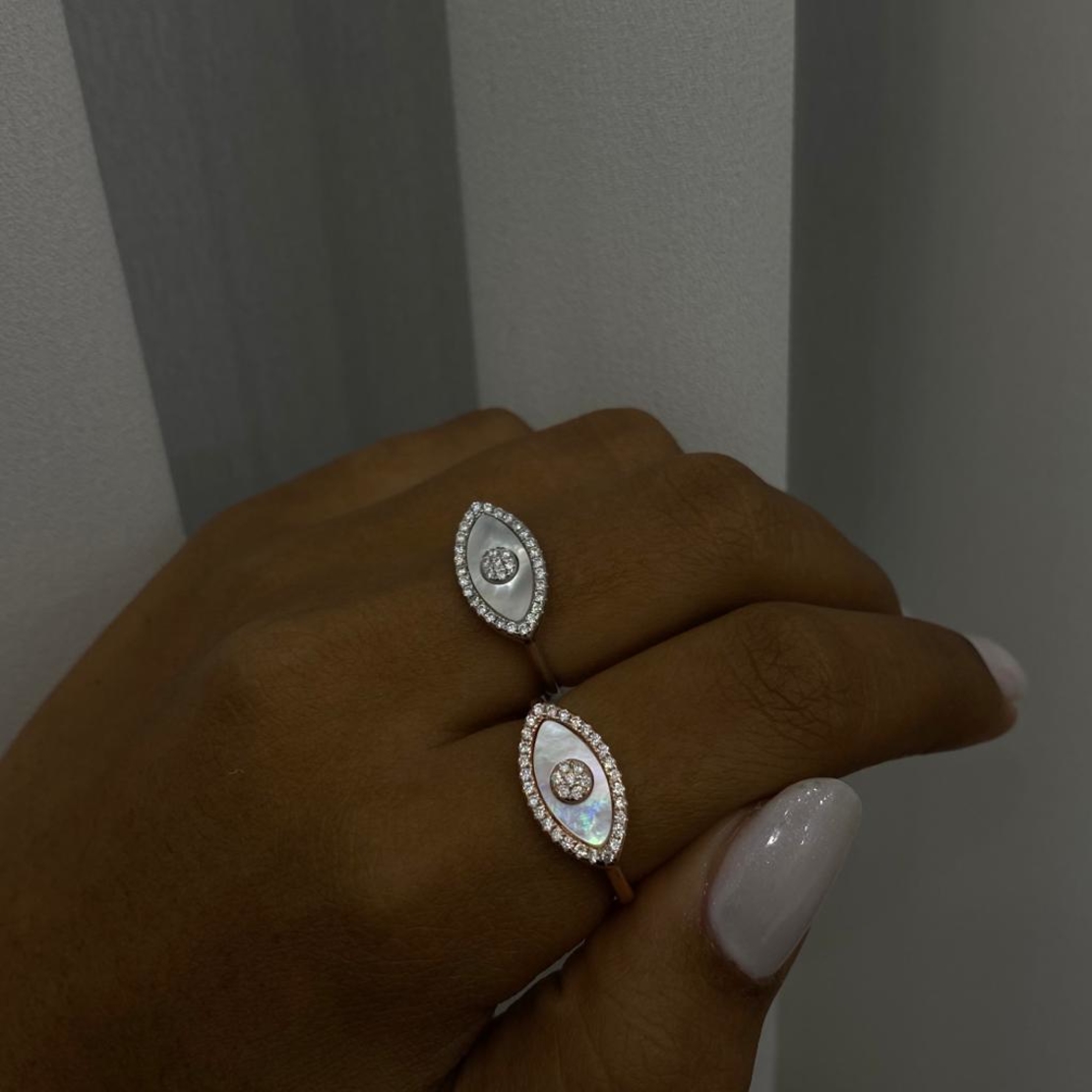 טבעת כסף 925 בציפוי רוז גולד - עין פנינה