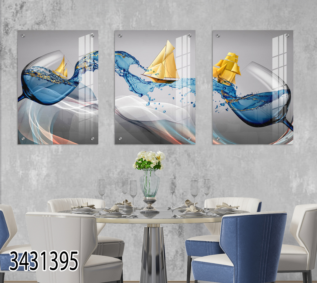 שלישיית תמונות למטבח או לפינת אוכל מודפסות על זכוכית דגם 3431395