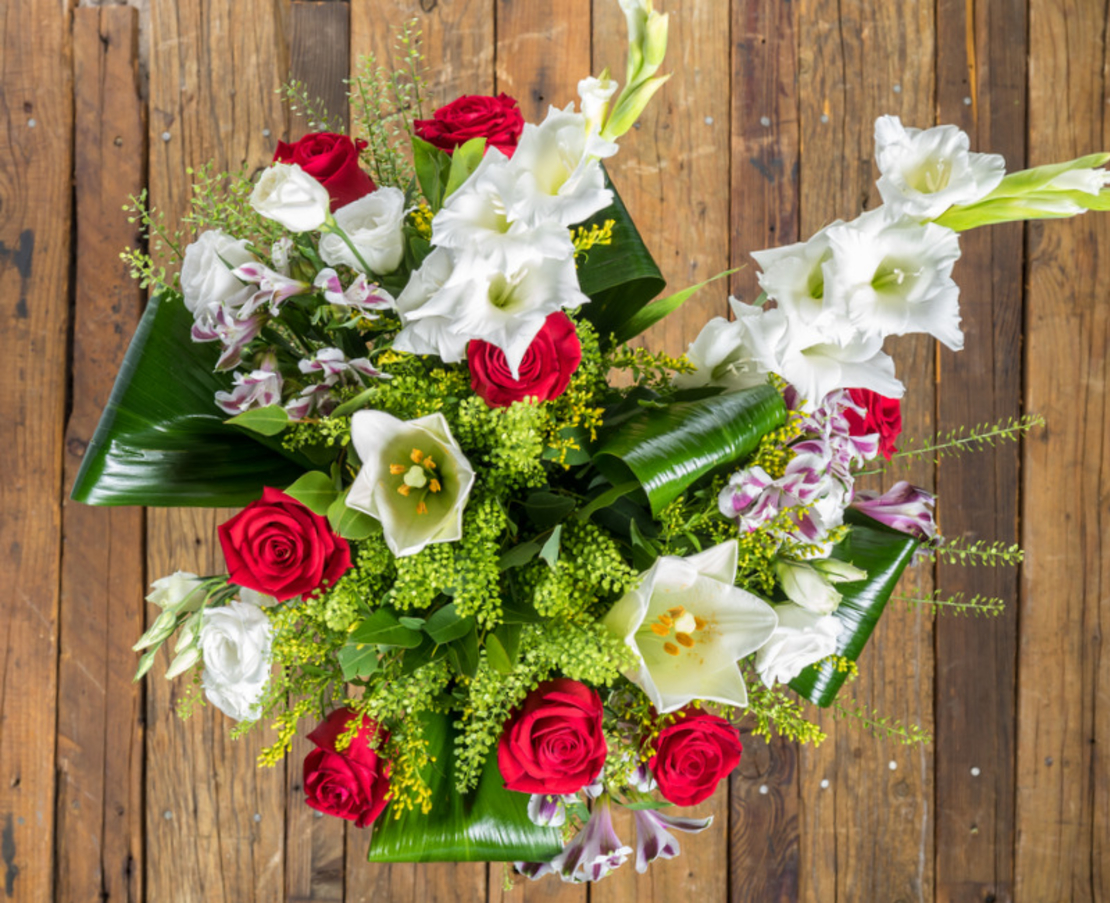 Bouquet of White Saffron Lilies and Roses