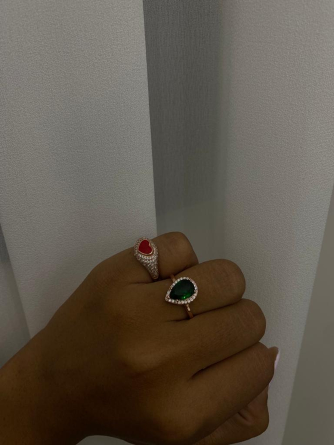 טבעת טיפה ירוקה כסף 925 בציפוי רוז גולד