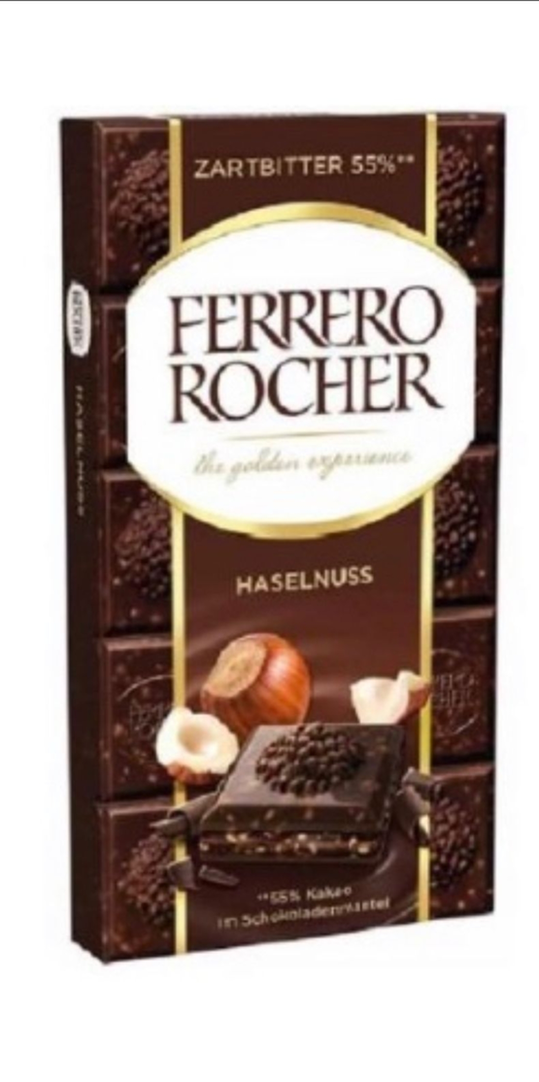 טבלת פררו רושר שוקולד מריר עם קרם אגוזי לוז ואגוזי לוז שלמים FERRERO ROCHER HASELNUSS