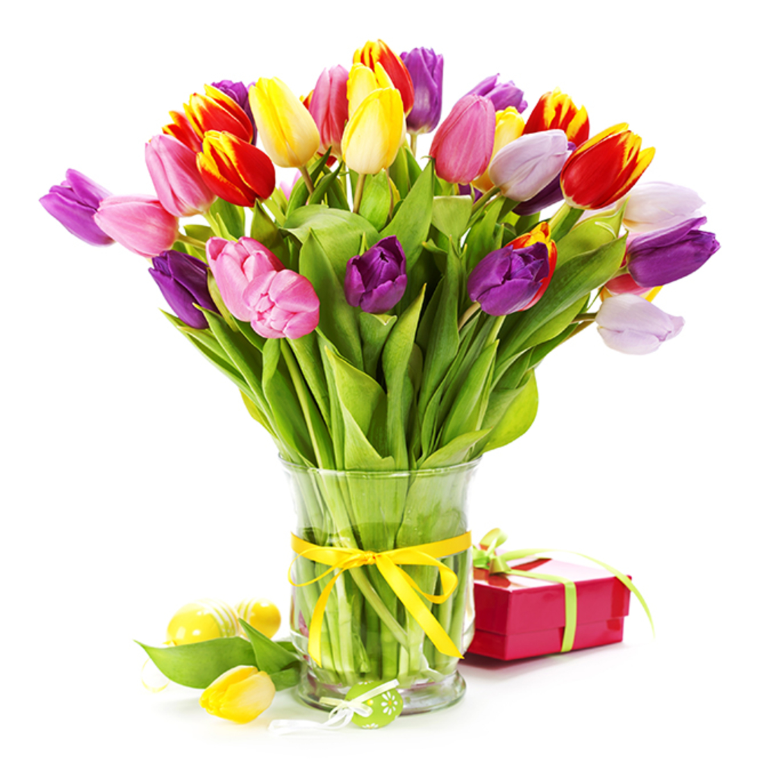 Arranging tulips in a vase