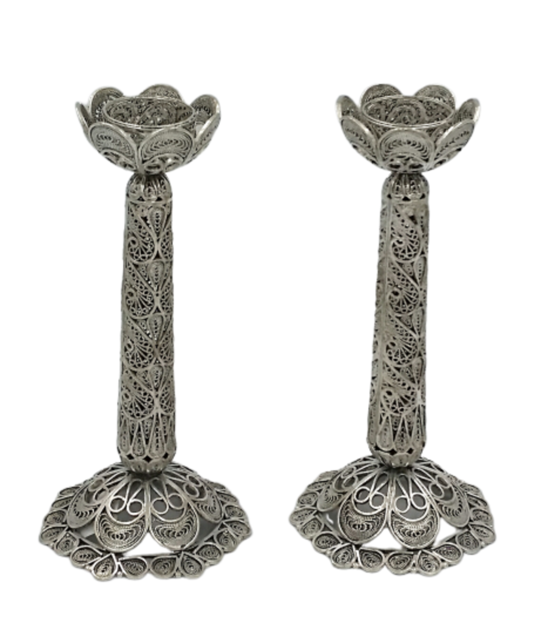 Pure silver flower pillar candlesticks
