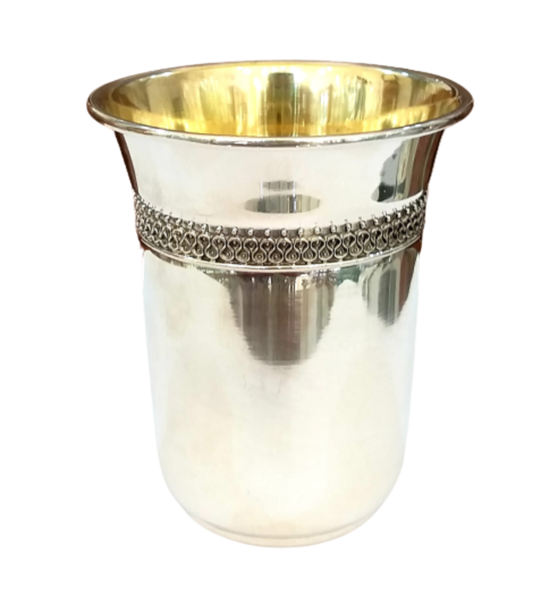 Kiddush cup round ribbon pure silver