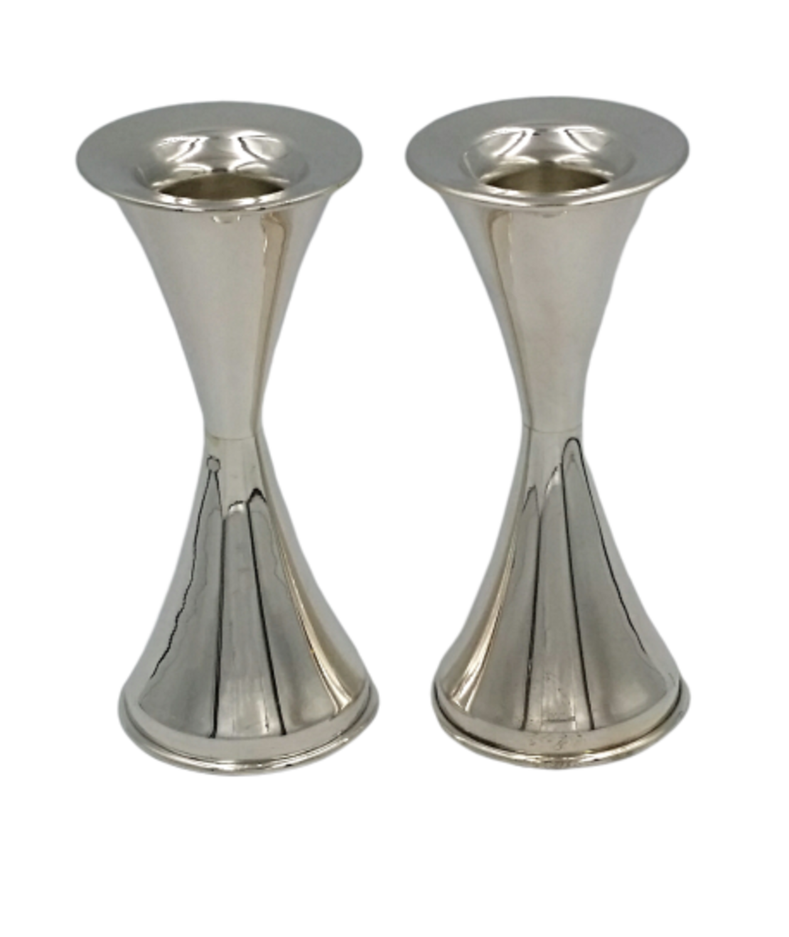 A pair of pure silver M hourglass candlesticks