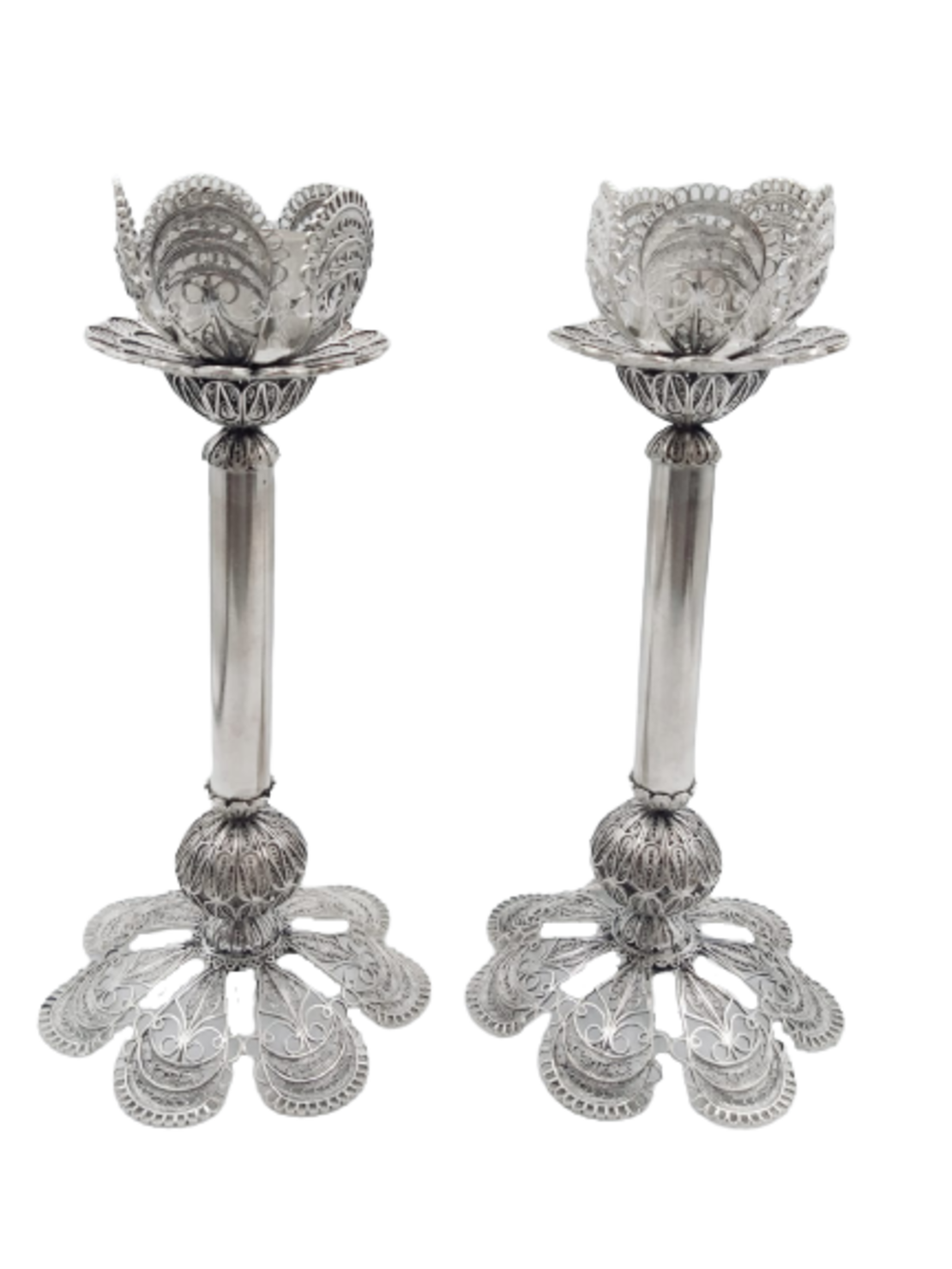 Pure silver L flower candlesticks